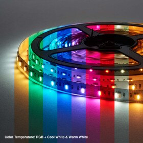 1/2" (12mm) Wide LED Tape Flexible Strip Lighting | 5050 Chip 5 in 1 Color Changing RGB with Tunable White | 7.3 Watts 24V IP20 UL | 16.4' Roll
