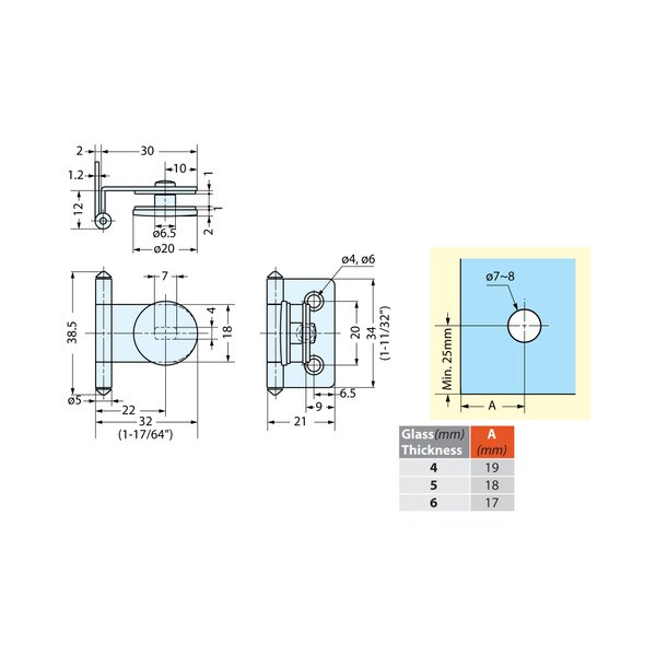 Chrome Plated Glass Door Hinge Sugatsune | GH-34/0/CR-P Series