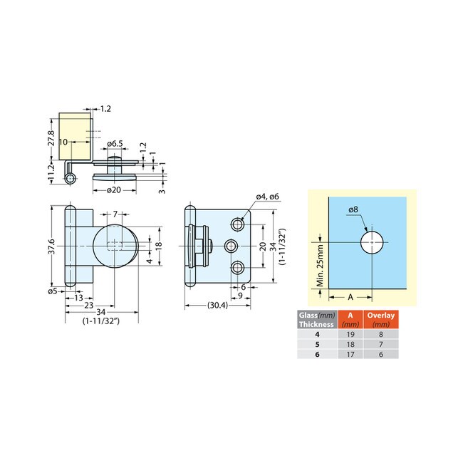Stnlss Steel Glass Door Hinge Sugatsune | GH-34/8/S-P Series