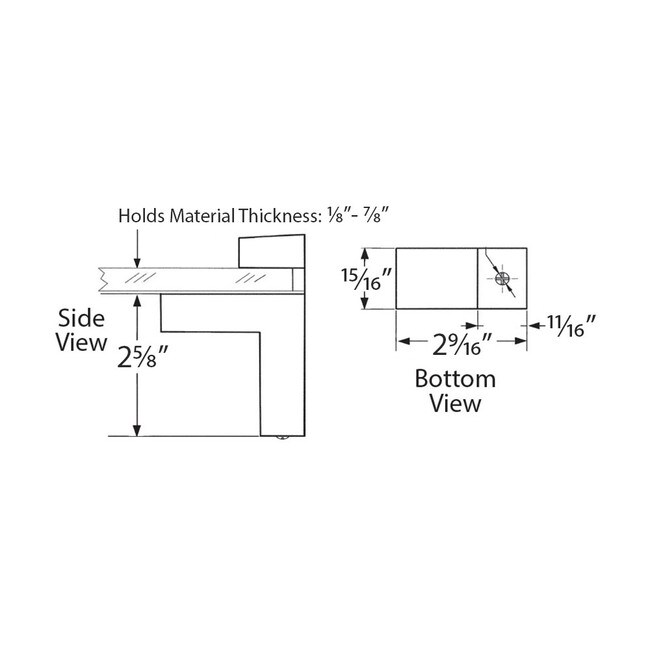 2-5/8in H x 2-9/16in Deep | Zinc Alloy | Square Glass Shelf Support