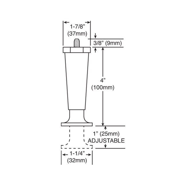 4in H with 3/8-16 x 3/8in | Mounting Stud | Nickel Plated | Appliance Leg