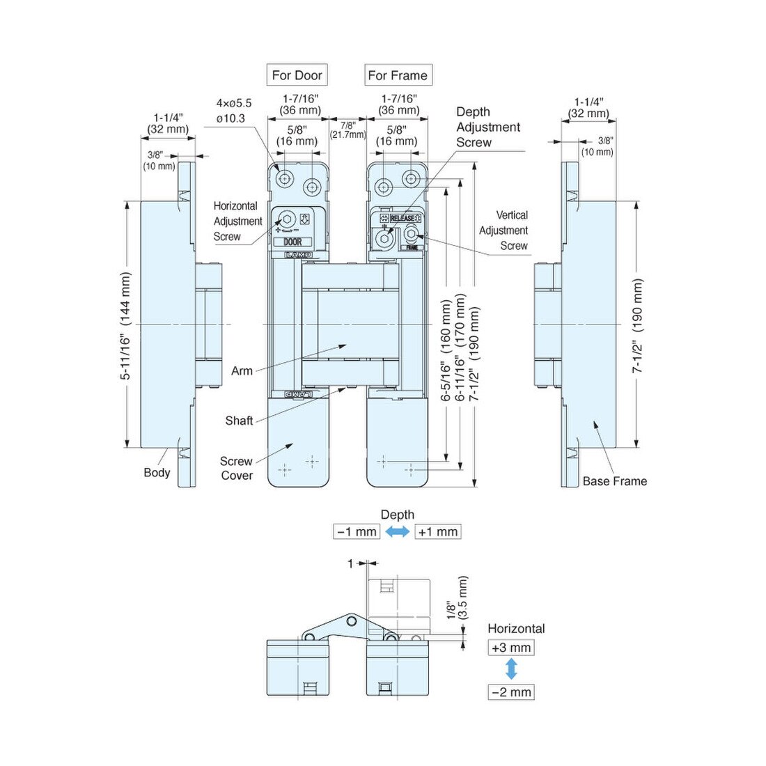 Sugatsune 3 Way Adjustable Concealed Hinge | HES3D-W190 Series