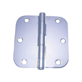 3-1/2" Polished Chrome Radius Corner Button Tipped Hinge With Steel Pin