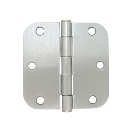 3-1/2" x 3-1/2" Satin Chrome Radius Corner Button Tipped Hinge With Steel Pin