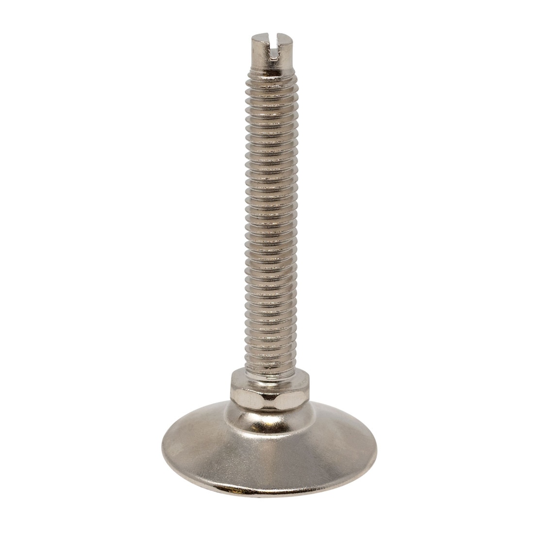 11/16in H x 3-7/8in W | Corner and Support Brace with Nickel Plated Shell/White Nylon Base Leveler | 3/8-16 x 3in Long Threaded Stem