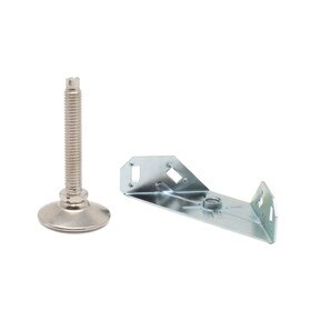 11/16in H x 3-7/8in W | Corner and Support Brace with Nickel Plated Shell/White Nylon Base Leveler | 3/8-16 x 3in Long Threaded Stem