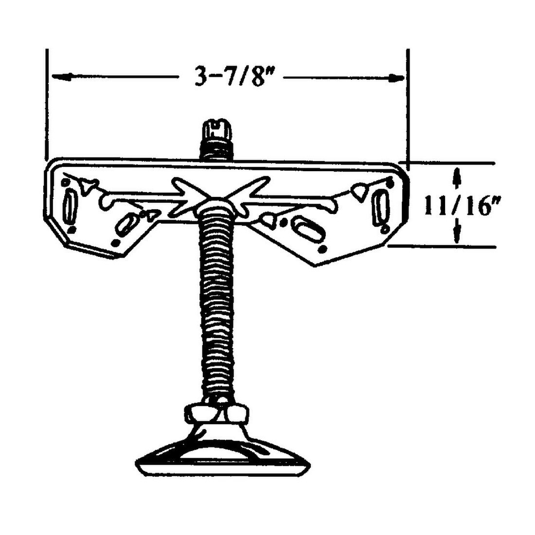 11/16in H x 3-7/8in W | Corner and Support Brace with Nickel Plated Shell/White Nylon Base Leveler | 3/8-16 x 3in Long Threaded Stem