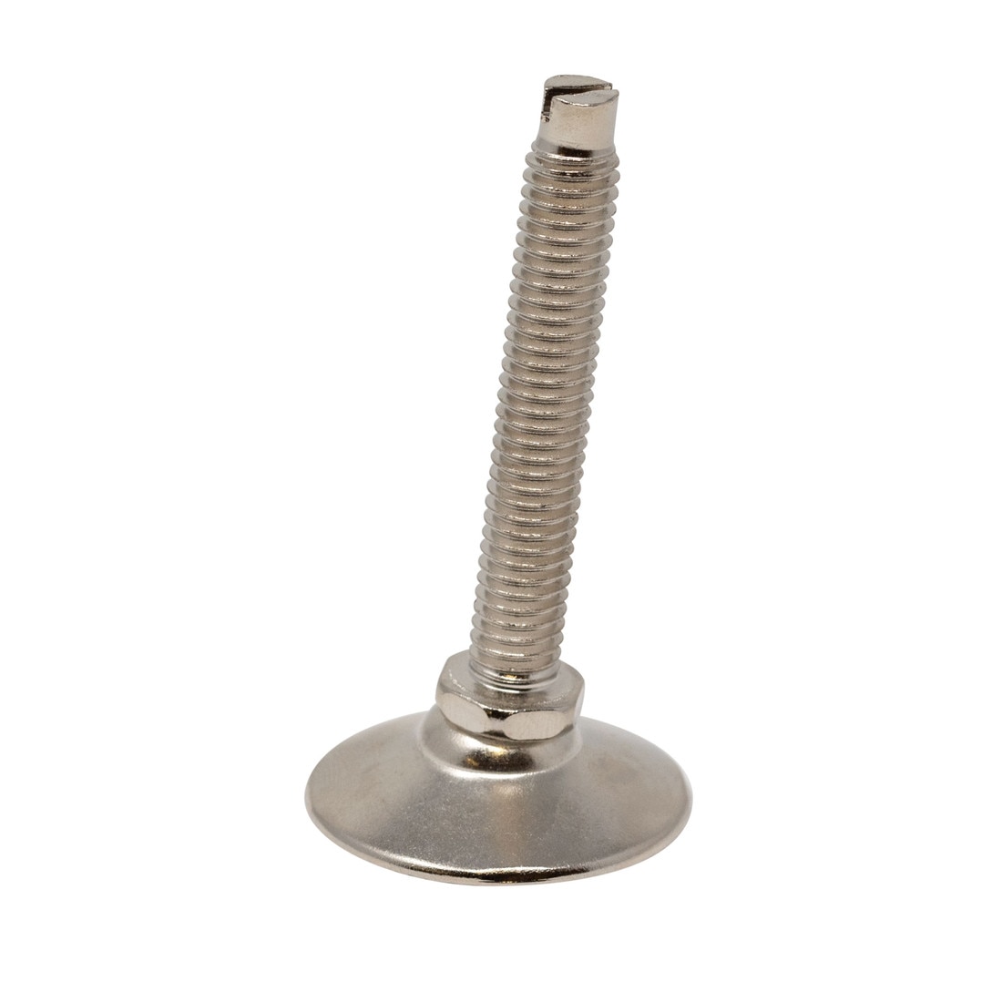 11/16in H x 3-7/8in W | Corner and Support Brace with Nickel Plated Shell/White Nylon Base Leveler | 3/8-16 x 3in Long Threaded Stem