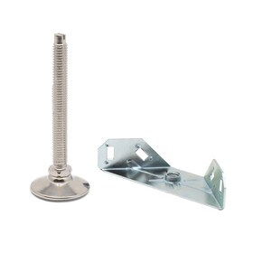 11/16in H x 3-7/8in W | Corner and Support Brace with Nickel Plated Shell/White Nylon Base Leveler | 3/8-16 x 4in Long Threaded Stem
