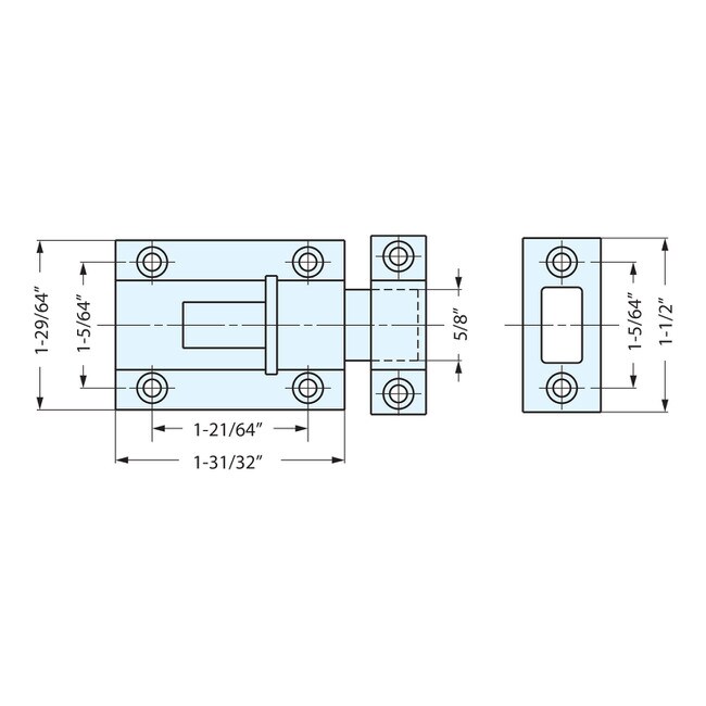 1-29/64" High x 1-31/32" Long Stainless Steel Slide Bolt