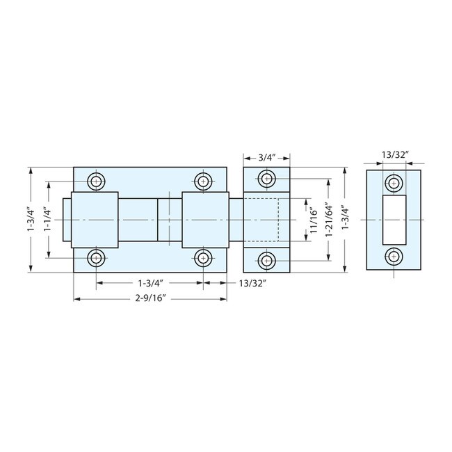 1-3/4" High x 2-9/16" Long Stainless Steel Slide Bolt