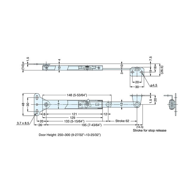 L Series Satin Finish Stainless Steel Lid Stay for Door Heights 9-27/32" - 13-25/32"