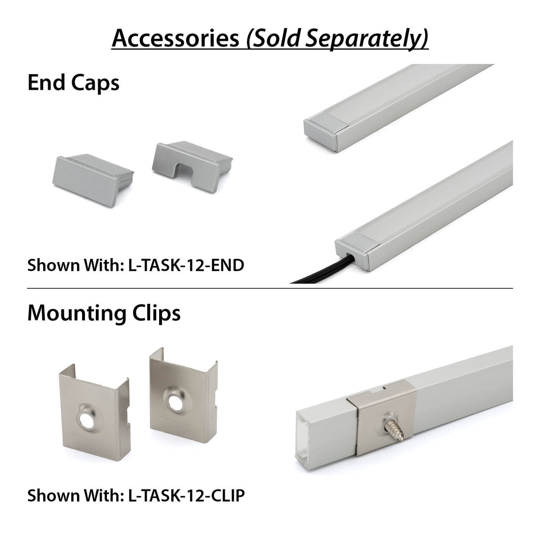 Clear Anodized Aluminum LED Light Channel with Lens | 8' Length Fits Up to 3/8" (10MM) | L-TASK-12F Series