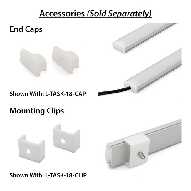 Clear Anodized Aluminum LED Light Channel with Lens | 6.6' Length Fits Up to 7/16" (11MM) | L-TASK-18-6 Series