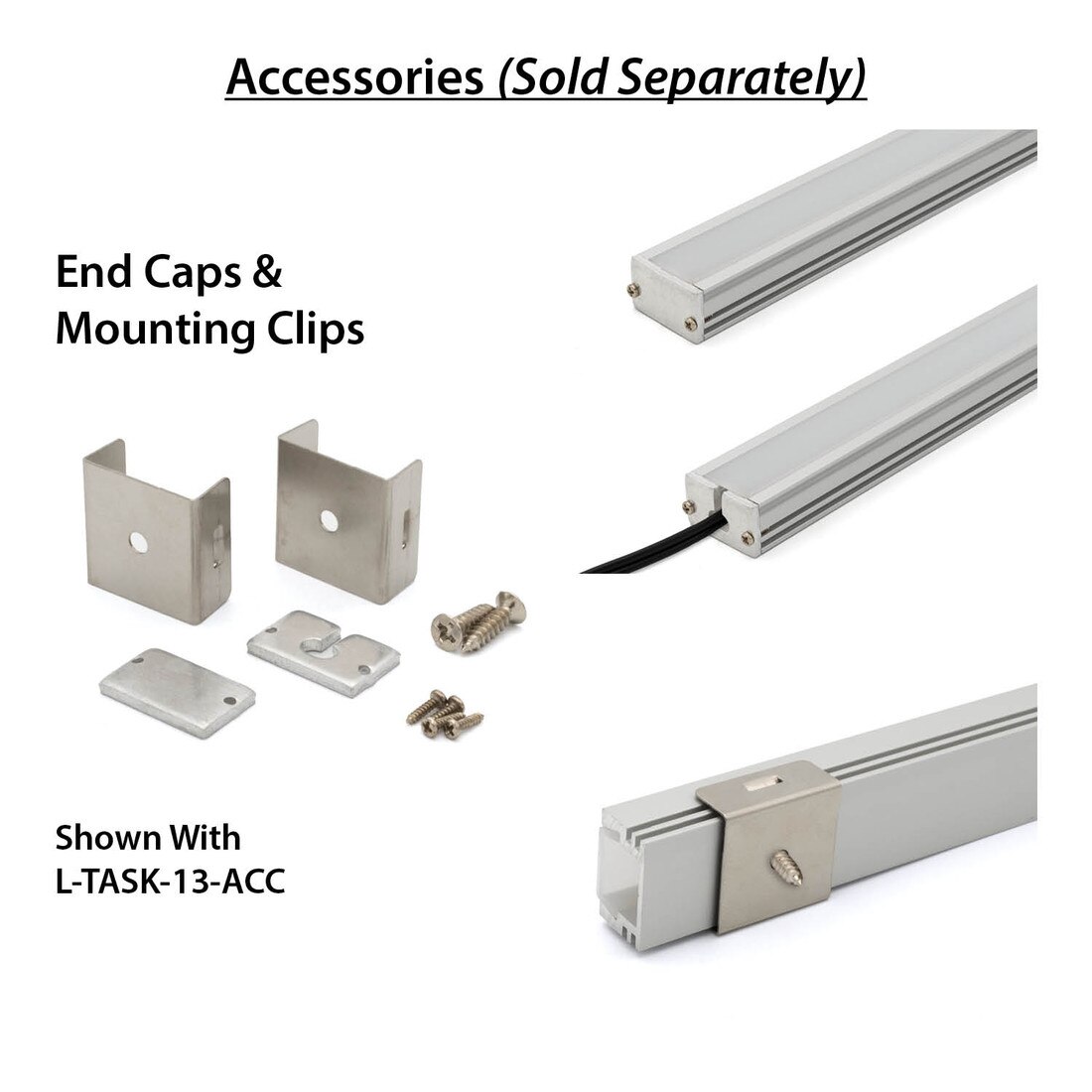 Clear Anodized Aluminum LED Light Channel with Lens | 4' Length Fits Up to 3/8" (10MM) | L-TASK-1F Series