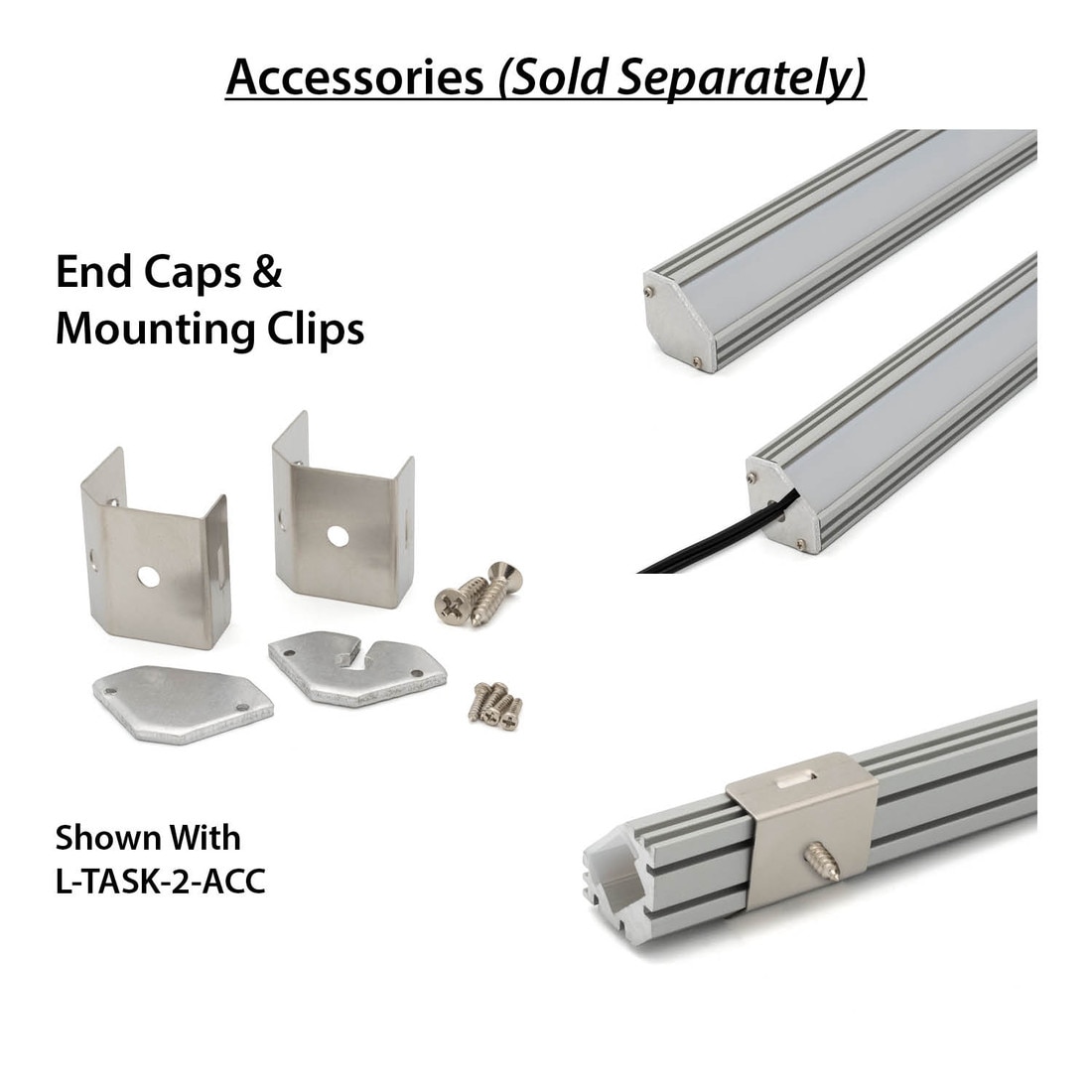 Clear Anodized Aluminum LED Light Channel with Lens | 4' Length Fits Up to 3/8" (10MM) | L-TASK-2F Series