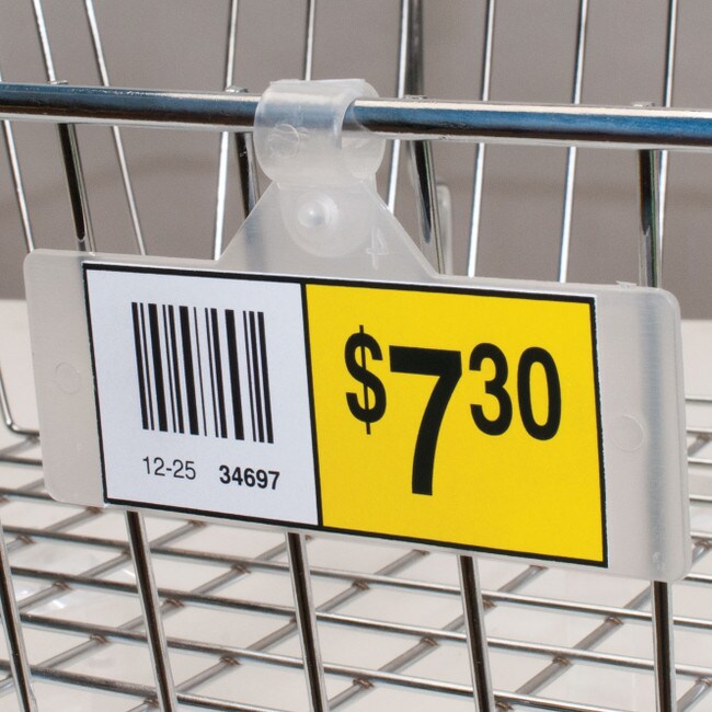 1-1/4in H x 3-1/2in Long | Clear Polypropylene | Wire Shelf Label Holder | with Secure-Lok for 3/8in Wire