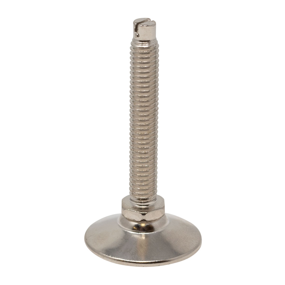1-5/8in H x 1-1/2in W | Corner and Support Brace with Nickel Plated Shell/White Nylon Base Leveler | 3/8-16in x 3in Long Threaded Stem