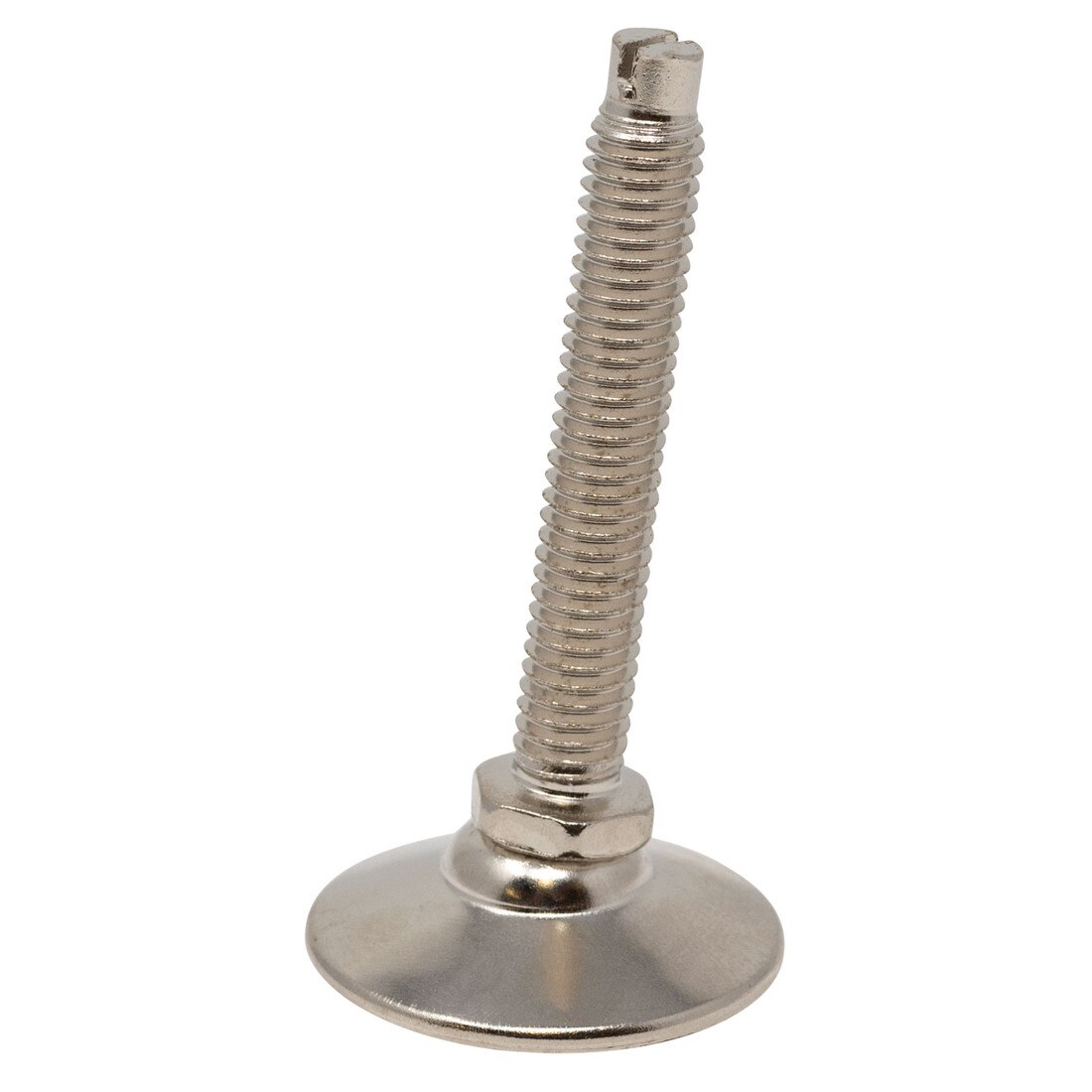 1-5/8in H x 1-1/2in W | Corner and Support Brace with Nickel Plated Shell/White Nylon Base Leveler | 3/8-16in x 3in Long Threaded Stem