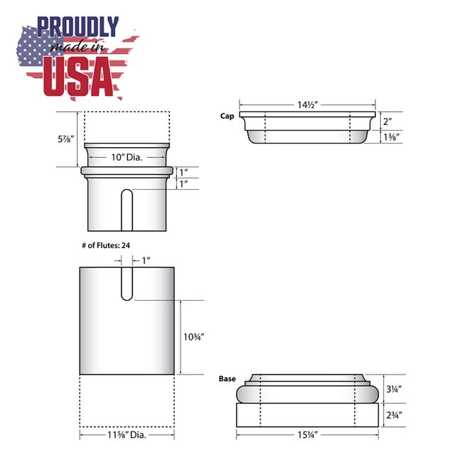 12' High x 12" Diameter Round Fluted Fiberglass Structural Column with Tuscan Style Cap and Base