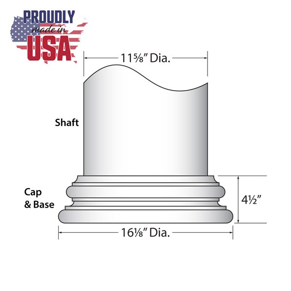 12' High x 12" Diameter Plain Round Non-Tapered Fiberglass Structural Column with Contemporary Capital and Base