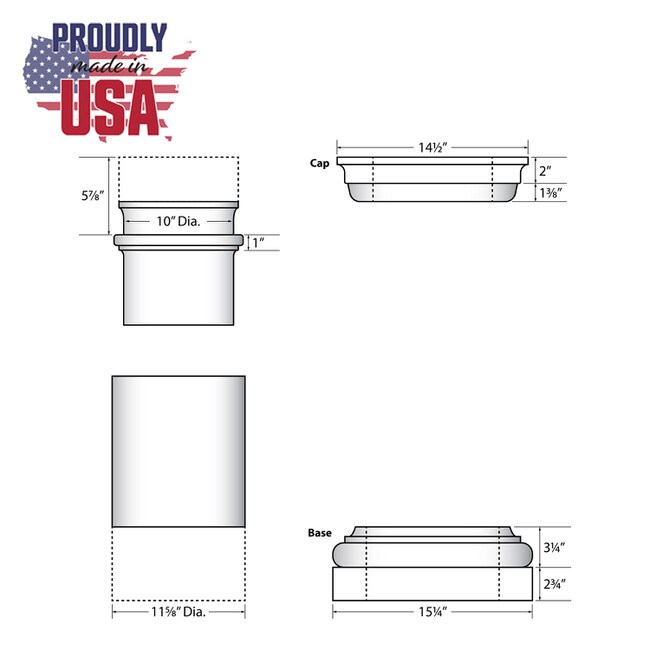 14' High x 12" Diameter Plain Round Tapered Fiberglass Structural Column with Tuscan Style Capital and Base