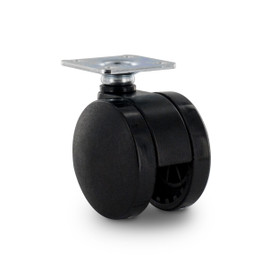 Black Swivel Non Hooded Twin Wheel Furniture Caster | 1-1/2in Square Top Plate