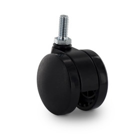 Black Swivel Non Hooded Twin Wheel Furniture Caster | 5/16-18 x 3/4in Long Threaded Stem