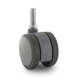 Two-Tone Gray | Swivel Twin Wheel Series Institutional Caster | 3/8-16 x 1in Long Threaded Stem