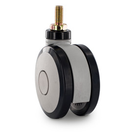 Two-Tone Gray | Swivel Twin Wheel Series Institutional Caster | 1/2-13 x 1in Long Threaded Stem