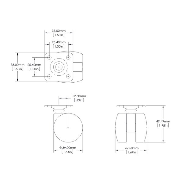 Black Swivel Non Hooded Twin Wheel Furniture Caster