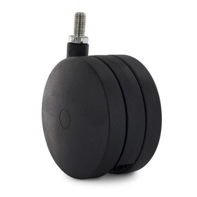 Black Swivel Non Hooded Twin Wheel Furniture Caster | 1/2-13in x 1in Long Threaded Stem