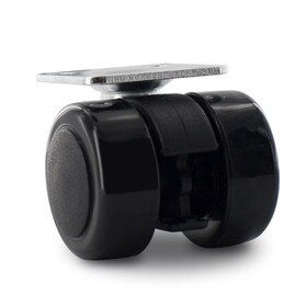 Black Swivel Non Hooded Mity Mite Twin Wheel Furniture Caster | 1-1/2in Square Top Plate