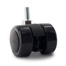 Black Swivel Non Hooded Mity Mite Twin Wheel Furniture Caster | 5/16-18 x 5/8in Long Threaded Stem