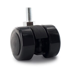 Black Swivel Non Hooded Mity Mite Twin Wheel Furniture Caster | 5/16-18 x 5/8in Long Threaded Stem