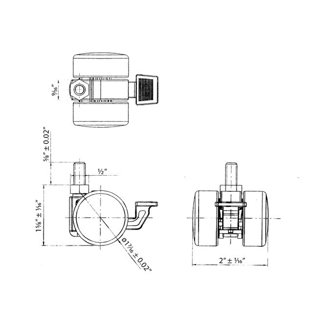 Black Swivel Non Hooded Mity Mite Twin Wheel Furniture Caster | 5/16-18 x 5/8in Long Threaded Stem
