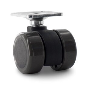 Grey Swivel Non Hooded Mity Mite Twin Wheel Furniture Caster | 1-1/2in Square Top Plate