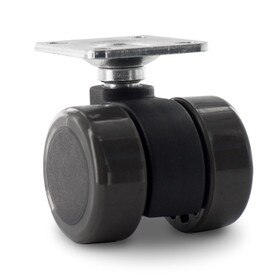 Grey Swivel Non Hooded Mity Mite Twin Wheel Furniture Caster | 1-1/2in Square Top Plate