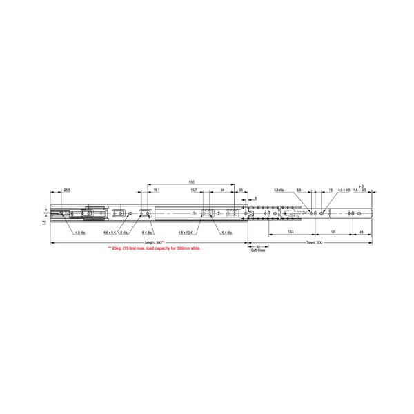 OI-5000S Series | Clear Zinc Cold Rolled Steel | Ball Bearing with Soft Close Full Extension Drawer Slide