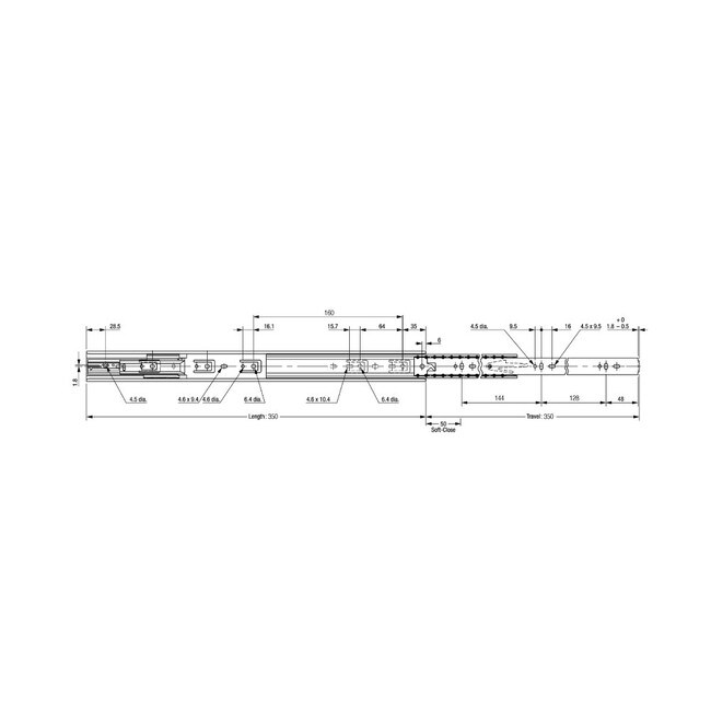 OI-5000 Series | Clear Zinc Cold Rolled Steel | Ball Bearing with Soft Close Full Extension Drawer Slide