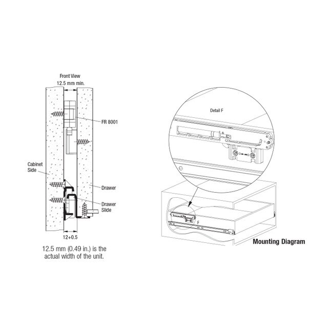 OI-8001 | 75lb Grey Finish Easy Close Dampening System Drawer Slide