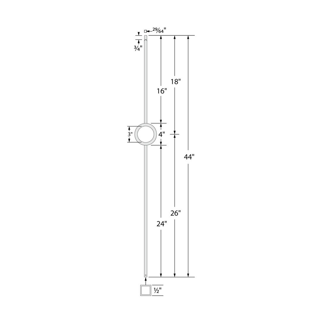 Modern Powder Coated Baluster | Tubular | Rings | 1/2in Sq x 44in H | PCB-260 Series