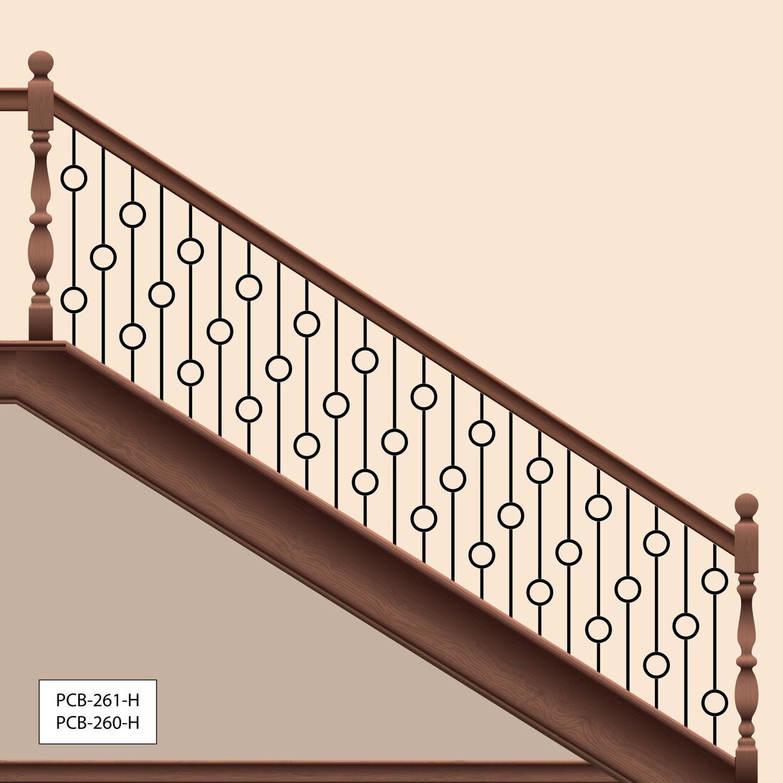 Modern Powder Coated Baluster | Tubular | Rings | 1/2in Sq x 44in H | PCB-260 Series