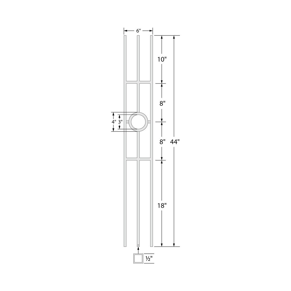 Modern Powder Coated Baluster | Tubular | Rings | 1/2in Sq x 44in H | PCB-262 Series