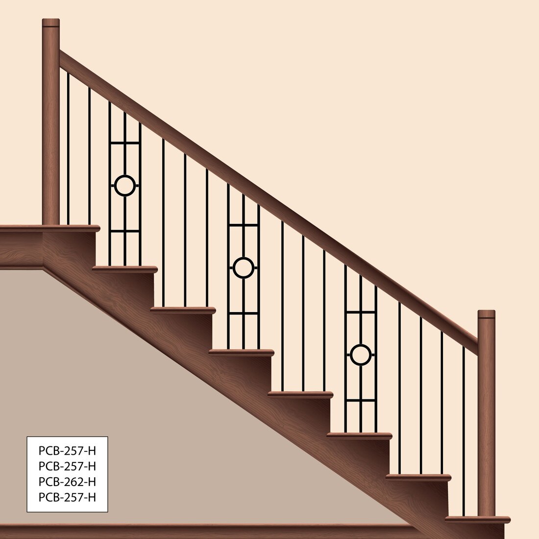 Modern Powder Coated Baluster | Tubular | Rings | 1/2in Sq x 44in H | PCB-262 Series