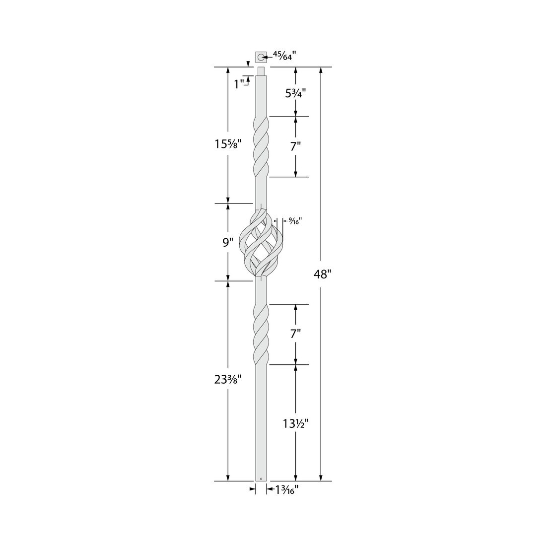 Classic Newel Post for Powder Coated Baluster | Solid | Baskets | 1-3/16in Sq x 48in H | PCNP-109 Series