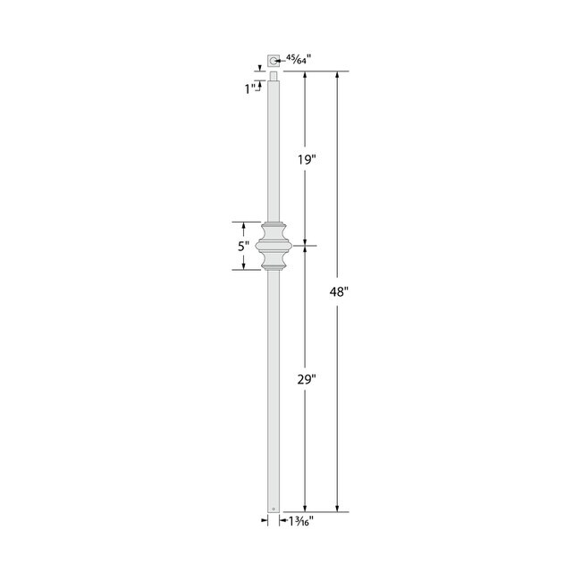 Classic Newel Post for Powder Coated Baluster | Solid | Knuckles | 1-3/16in Sq x 48in H | PCNP-111 Series
