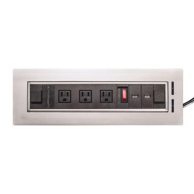 14-1/2" Long x 4-1/3" Wide In-Desk Motorized Rotation Power Dock with 3 Outlets, 2 USB Ports