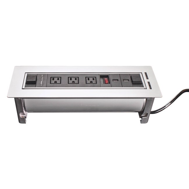 14-1/2" Long x 4-1/3" Wide In-Desk Motorized Rotation Power Dock with 3 Outlets, 2 USB Ports