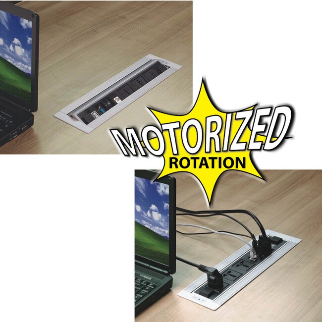14-1/2" Long x 4-1/3" Wide In-Desk Motorized Rotation Power Dock with 3 Outlets, 2 USB Ports